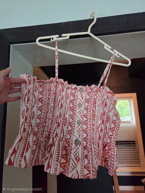 No Boundries Orange Geometric Smocked Button Front Crop